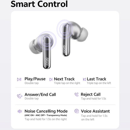 QCY MeloBuds N70 Adaptive ANC Wireless Earbuds Bluetooth 6.0 LDAC Hi-Res Audio 6 Mics Wireless Charging Earphones 50Hrs IPX5