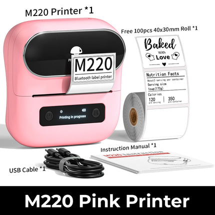 Phomemo M220 Bluetooth Thermal Label Printer 20-75mm Portable 203DPI Label Maker for Barcode Address Mailing File Labels