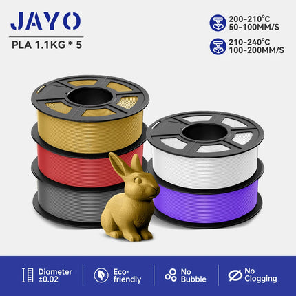 JAYO 3D Printer Filament  PETG PLA HSMPETG PLA PLUS 1.75mm 5Rolls 3D Printing Materials for 100% No Bubble &FDM 3D Pen DIY Gift
