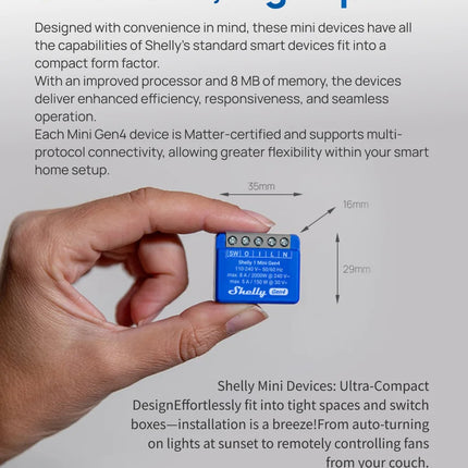 Shelly 1 Mini Gen4 Zigbee Dry Contac Matter Smart Home WiFi Smart Garage Door Smart Life Control Alexa Google Home HomeKit