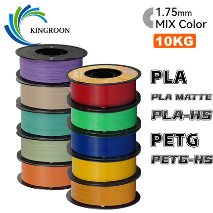 KINGROON 10KG(22LBS) PETG PLA Matte HS-PETG Filament 1.75mm High Speed 3D Printer Material Matt PLA 1kg*10 Roll Mix Color, Local