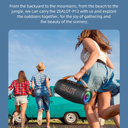 Zealot-P12 Speaker 60W Portable Bluetooth Speaker with IPX6 Waterproof, Comfortable handle,Controllable lighting,TF,USB