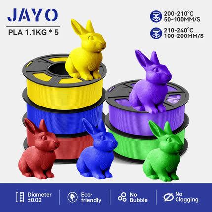 JAYO 3D Printer Filament  PETG PLA HSMPETG PLA PLUS 1.75mm 5Rolls 3D Printing Materials for 100% No Bubble &FDM 3D Pen DIY Gift