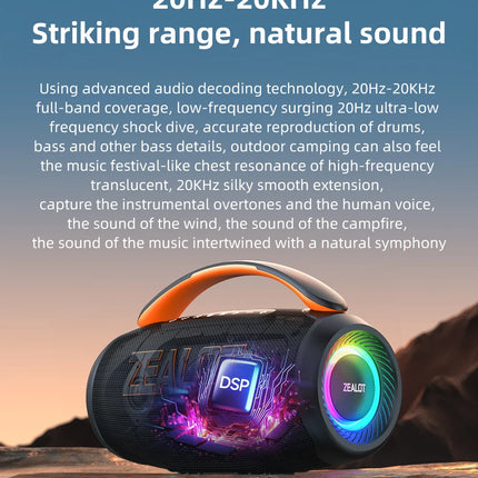Zealot-P12 Speaker 60W Portable Bluetooth Speaker with IPX6 Waterproof, Comfortable handle,Controllable lighting,TF,USB