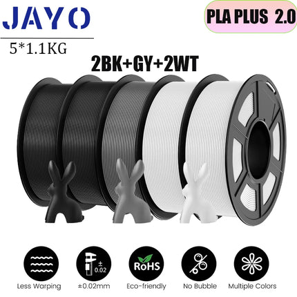 JAYO 3D Printer Filament  PETG PLA HSMPETG PLA PLUS 1.75mm 5Rolls 3D Printing Materials for 100% No Bubble &FDM 3D Pen DIY Gift