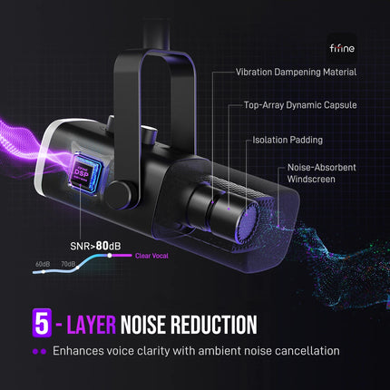 FIFINE USB/XLR Dynamic Microphone with RGB Control/Headphone jack/Mute,MIC for PC Gaming Recording Streaming AmpliGame-AM8