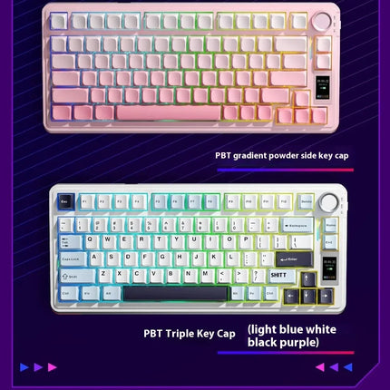 AULA S75 Pro Gaming Mechanical Keyboard 75% Hot Swappable RGB Backlit 4000mAh PBT Keycaps Wireless Keyboard with LED Screen Knob