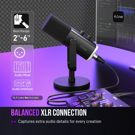 FIFINE USB/XLR Dynamic Microphone with RGB Control/Headphone jack/Mute,MIC for PC Gaming Recording Streaming AmpliGame-AM8