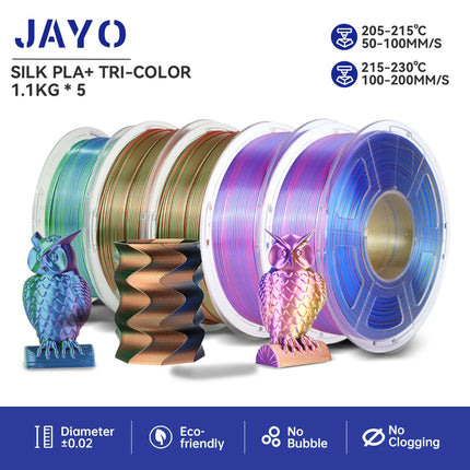 JAYO 3D Printer Filament  PETG PLA HSMPETG PLA PLUS 1.75mm 5Rolls 3D Printing Materials for 100% No Bubble &FDM 3D Pen DIY Gift