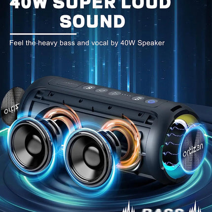 Ortizan Bluetooth Speakers 40W Enhanced Bass Portable Outdoor Wireless Speaker 30Hrs IP7 Waterproof Shower Speaker Bluetooth 5.3