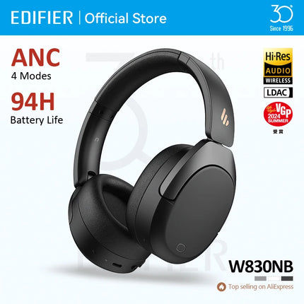 Edifier W830NB Wireless Headphones Bluetooth 5.4 Active Noise Cancelling Hi-Res Over-Ear Headset LDAC Foldable -45dB ANC 94H