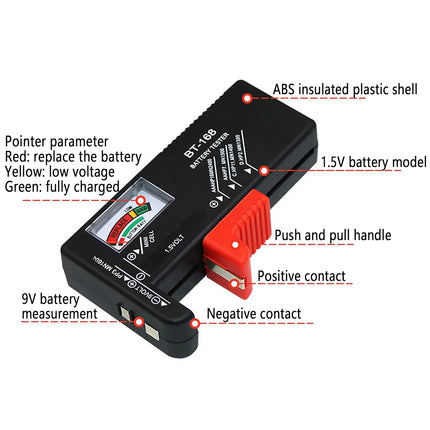 1/2pcs BT-168 Battery Tester, Universal Battery Tester, Battery Tester for Household Battery, Suitable for AAA AA C D 9V 1.5