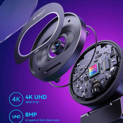 Webcam 4K Streaming Web Camera 1080P 60FPS USB Camera EMEET S600 Autofocus Living Stream Camera With Mics for Tiktok/YouTube