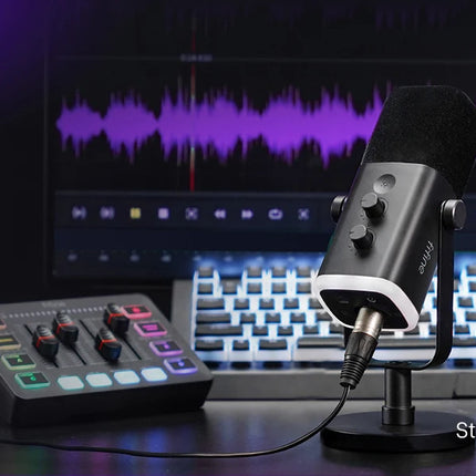 FIFINE USB/XLR Dynamic Microphone with RGB Control/Headphone jack/Mute,MIC for PC Gaming Recording Streaming AmpliGame-AM8