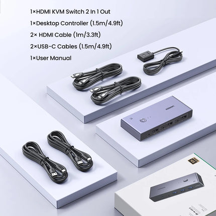 UGREEN 8K 60Hz HDMI KVM Switch USB C USB3.0 KVM Switcher 2 PCs Sharing 1 Monitor,Printer,Keyboard,Mouse Support 3D ,HDR Vision