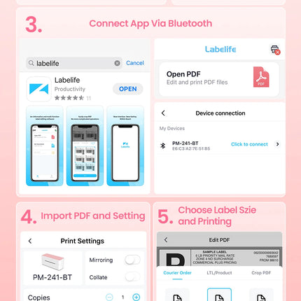 Phomemo 241 Bluetooth Thermal Label Printer Wireless Small Shipping Label Printer 4X6 Compatible with iPhone Android Mac Window
