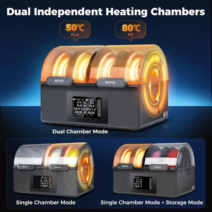 Sovol Filament Dryer 4 Spools, with 85℃ Max Temp, Auto Dehumiditification and Sealed Storage, Dual Independent Heating Chambers