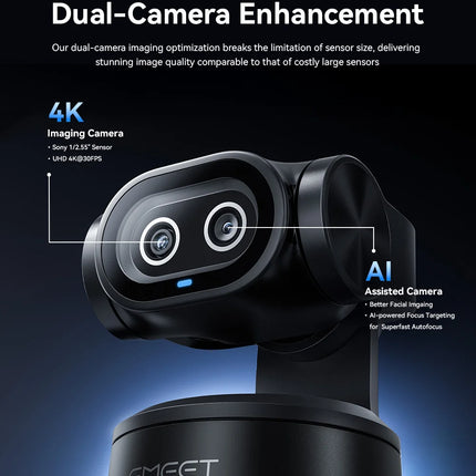 4K Webcam PTZ Web Camera EMEET PIXY Dual-Camera AI Tracking Video Camera for Streaming With SonySensor Gesture Control Autofocus