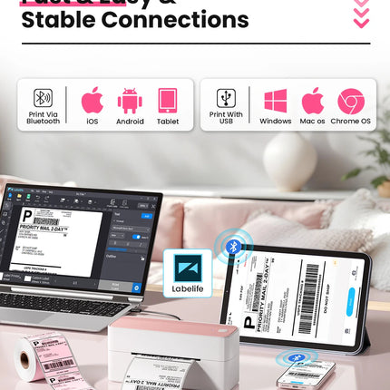 Phomemo 241 Bluetooth Thermal Label Printer Wireless Small Shipping Label Printer 4X6 Compatible with iPhone Android Mac Window