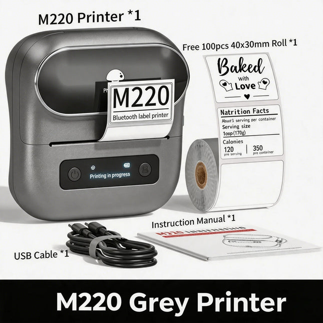 Phomemo M220 Bluetooth Thermal Label Printer 20-75mm Portable 203DPI Label Maker for Barcode Address Mailing File Labels