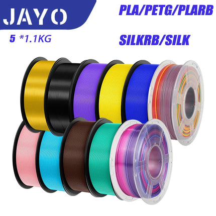 JAYO 3D Printer Filament  PETG PLA HSMPETG PLA PLUS 1.75mm 5Rolls 3D Printing Materials for 100% No Bubble &FDM 3D Pen DIY Gift