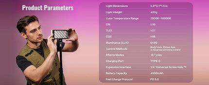 ZHIYUN Official FIVERAY M60 Ultra RGB Fill Light 60W Pocket Video Light 2500K~10000K APP Control For Vlog YouTube Live Streaming