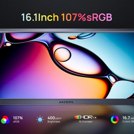 ARZOPA 16.1'' 2.5k Portable Monitor 180hz IPS 16:10 100%sRGB External Monitor for Laptop PS4/5 Switch MAC With HDMI/USB C Z3FC
