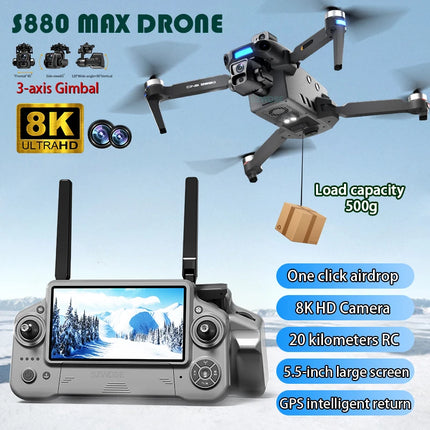 S880 MAX Professional GPS Drone With 8K HD Camera Screen Remote 3 Axis Gimbal Obstacle Avoidance FPV Brushless RC Quadcopter Toy