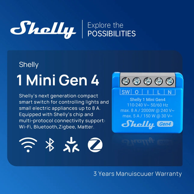 Shelly 1 Mini Gen4 Zigbee Dry Contac Matter Smart Home WiFi Smart Garage Door Smart Life Control Alexa Google Home HomeKit