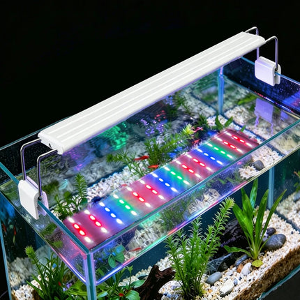 Aquarium LED Fish Tank Light, 3 Color Full Spectrum Adjustable Water Plant Lamp, Telescopic Clip-On Light for 18-75cm Aquariums