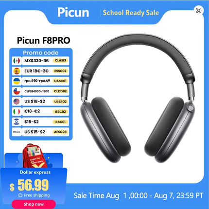Picun F8 Pro ANC Wireless Headphones Head Tracking 3D Spatial Audio -52dB ANC HIFI Bluetooth Headset ENC HD Mic Low-Latency APP