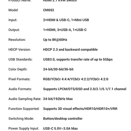 UGREEN 8K 60Hz HDMI KVM Switch USB C USB3.0 KVM Switcher 2 PCs Sharing 1 Monitor,Printer,Keyboard,Mouse Support 3D ,HDR Vision