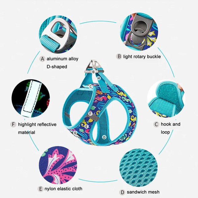 Truelove Reflective Dog Harness and Leash Set for Small Medium Dogs Soft Breathable No Pull Pet Vest Outdoor TLH3016+TLL25761