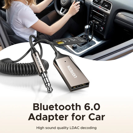 UGREEN Bluetooth 6.0 5.4  Aux Wireless Car Bluetooth USB to 3.5mm Jack Audio Mic Handsfree Adapter for Car Speaker