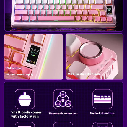 AULA S75 Pro Gaming Mechanical Keyboard 75% Hot Swappable RGB Backlit 4000mAh PBT Keycaps Wireless Keyboard with LED Screen Knob