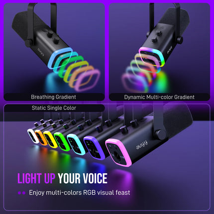 FIFINE USB/XLR Dynamic Microphone with RGB Control/Headphone jack/Mute,MIC for PC Gaming Recording Streaming AmpliGame-AM8