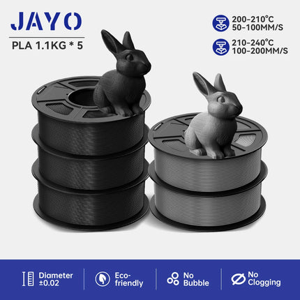 JAYO 3D Printer Filament  PETG PLA HSMPETG PLA PLUS 1.75mm 5Rolls 3D Printing Materials for 100% No Bubble &FDM 3D Pen DIY Gift