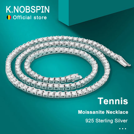 KNOBSPIN D Color Moissanite Tennis Necklace 925 Sterling Sliver Plated 18k Gold Necklace for Woman Man Hiphop Party Jewelry