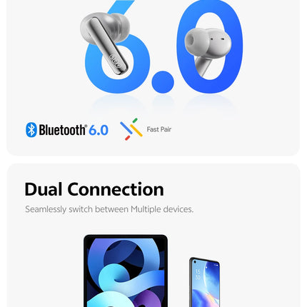QCY MeloBuds N70 Adaptive ANC Wireless Earbuds Bluetooth 6.0 LDAC Hi-Res Audio 6 Mics Wireless Charging Earphones 50Hrs IPX5