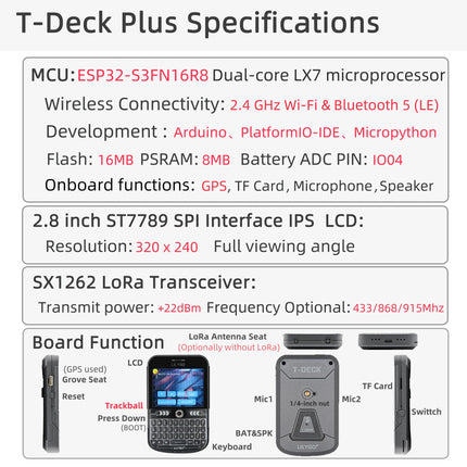 LILYGO® T-Deck-Plus ESP32-S3 LoRa Development Board LoRaWAN Low power consumption long distance communication Wireless Module