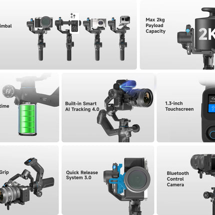 FeiyuTech SCORP Mini 3 Pro Camera Gimbal Stabilizer, AI Tracking, Detachable Handle, Vlogging, Mirrorless Action Cameras, Phones