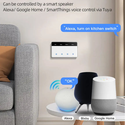 Zemismart Zigbee DIY Name Switch Smart US Touch Light Switch with Horizontal Display Screen Work with Tuya App Alexa Google Home