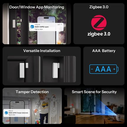 SONOFF SNZB-04PR2 SenseGuard DW Gen2 Zigbee Door/Window Sensor Active Security with Tamper Alerts App Monitoring via ZBBridge-P