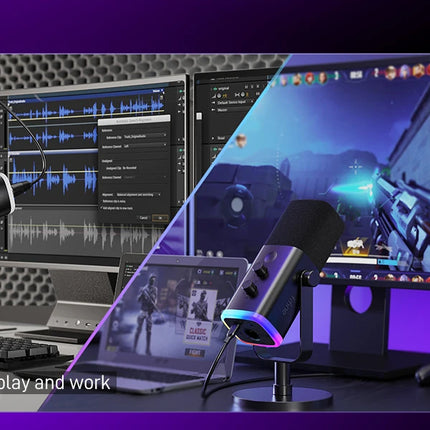 FIFINE USB/XLR Dynamic Microphone with RGB Control/Headphone jack/Mute,MIC for PC Gaming Recording Streaming AmpliGame-AM8