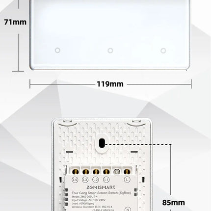 Zemismart Zigbee DIY Name Switch Smart US Touch Light Switch with Horizontal Display Screen Work with Tuya App Alexa Google Home