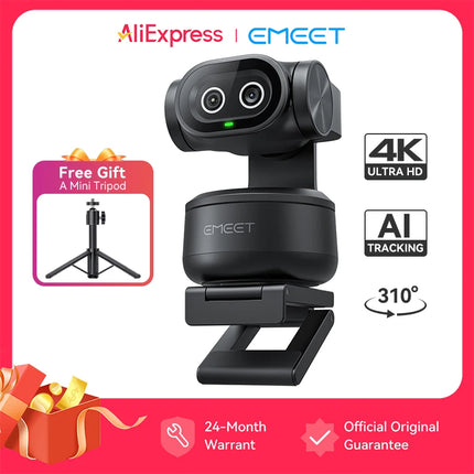 4K Webcam PTZ Web Camera EMEET PIXY Dual-Camera AI Tracking Video Camera for Streaming With SonySensor Gesture Control Autofocus