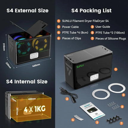 SUNLU S4 3D Filament Dryer Support PLA PETG PLA + 4 Rolls 1KG 1.75/2.85/3MM Filament Gear Easy Operation Free And Fast Shipping