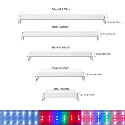 Aquarium LED Fish Tank Light, 3 Color Full Spectrum Adjustable Water Plant Lamp, Telescopic Clip-On Light for 18-75cm Aquariums
