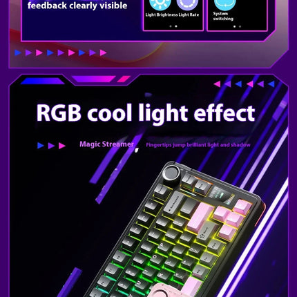 AULA S75 Pro Gaming Mechanical Keyboard 75% Hot Swappable RGB Backlit 4000mAh PBT Keycaps Wireless Keyboard with LED Screen Knob