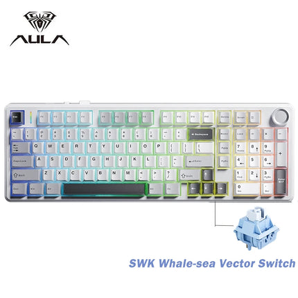 AULA F99 PRO Wireless Gaming Mechanical Keyboard Tri Mode Hot Swappable 99 Keys Gasket Structure Custom Keyboard with Media Knob